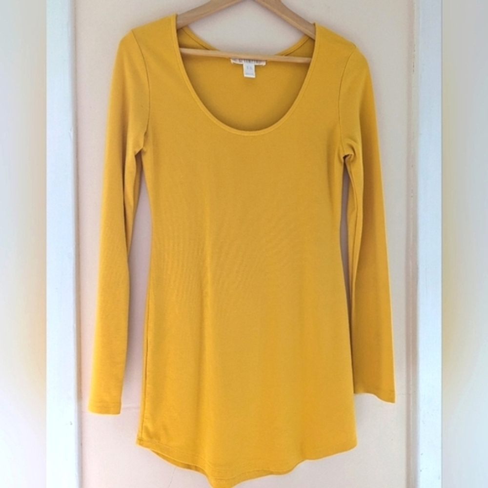 Revamped Mustard Yellow long Length Sleeved Shirt Scoop Neck XLG